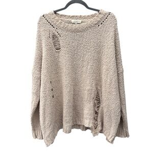 Umgee Ivory Distressed Knit Sweater | XL | Intentional Rips & Tears | Boho